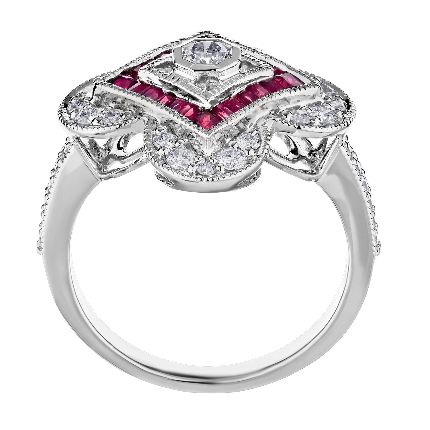 Vintage Treasure&trade; 14k White Gold Ring Diamond Ruby Round 1.02 Ctw Ring