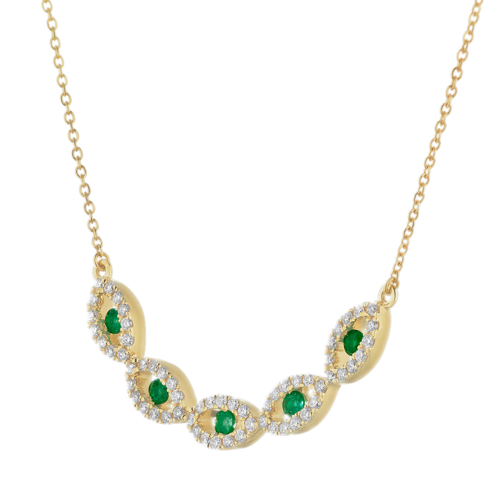 Majestic Gems&trade; 14K Yellow Gold Five Stations Cutout Marquise Shapes Pave Set with Color Center 0.65 Ctw