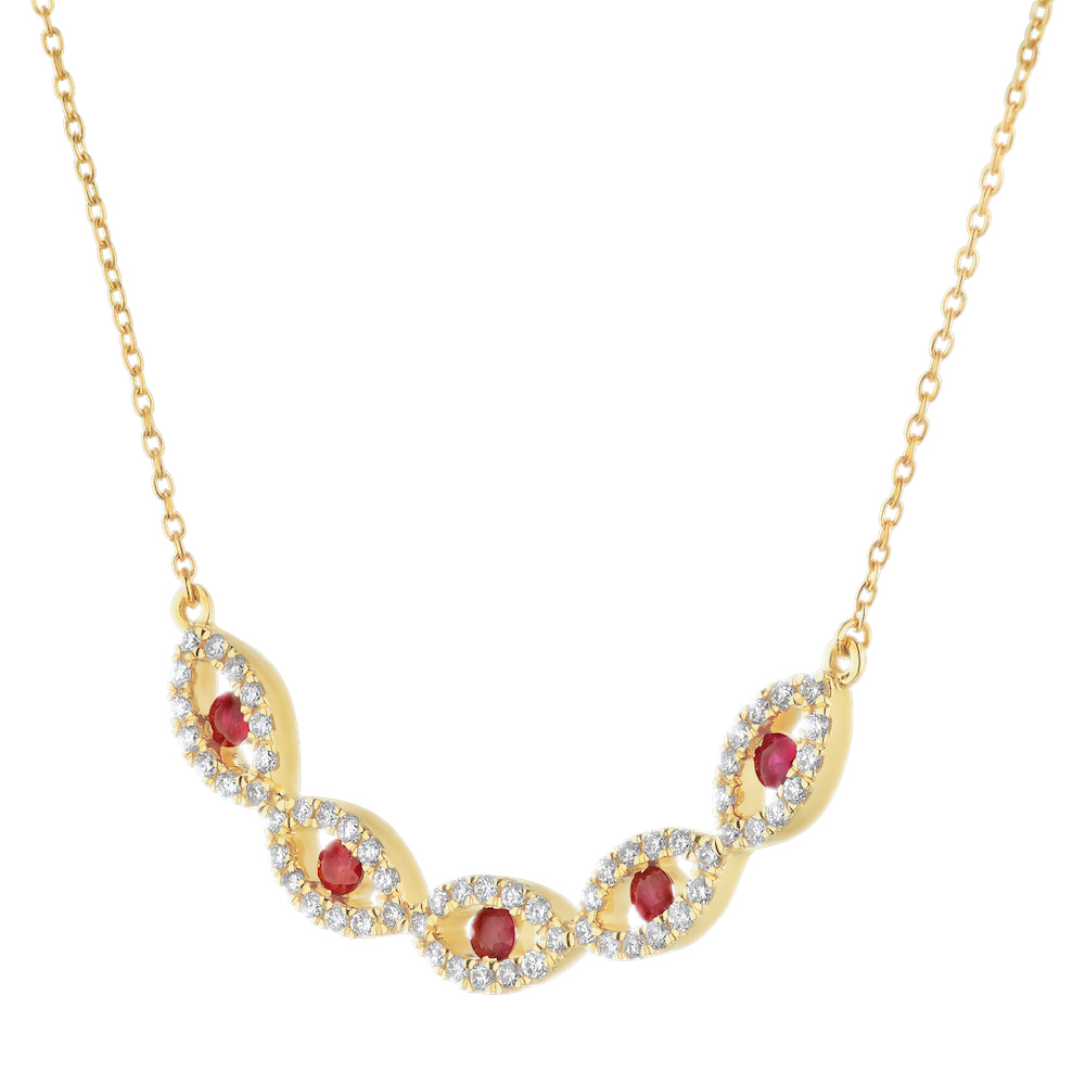 Majestic Gems&trade; 14K Yellow Gold Five Stations Cutout Marquise Shapes Pave Set with Color Center 0.65 Ctw