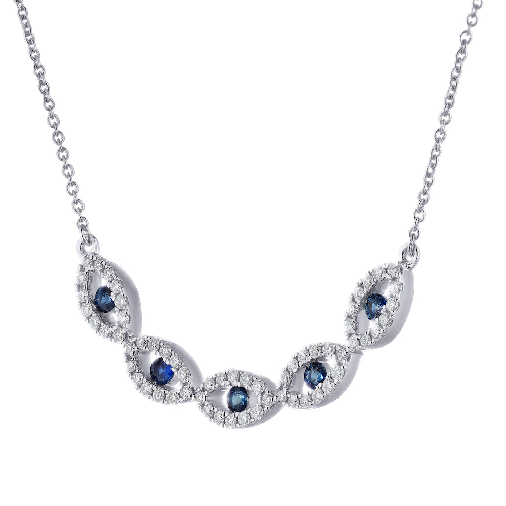 Majestic Gems&trade; 14K White Gold Five Stations Cutout Marquise Shapes Pave Set with Color Center 0.65 Ctw