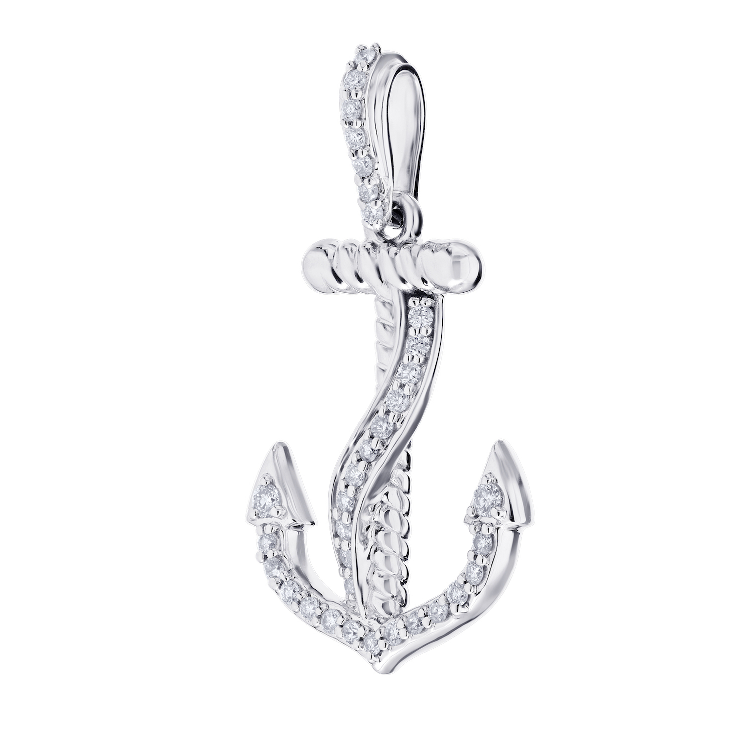 BluSea&trade; 14k White Gold Pendant Twisted Wire Anchor Diamond Set Rope Diamond 0.25 Ctw