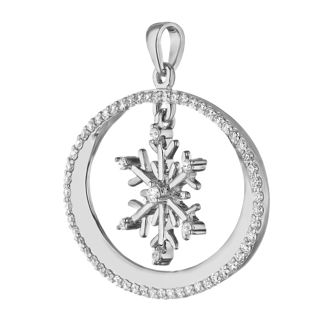 Diamond Frost&trade; 14k White Gold Elongated Oval Frame with Dangling Snowflake Pendant Diamond 0.40 Ctw