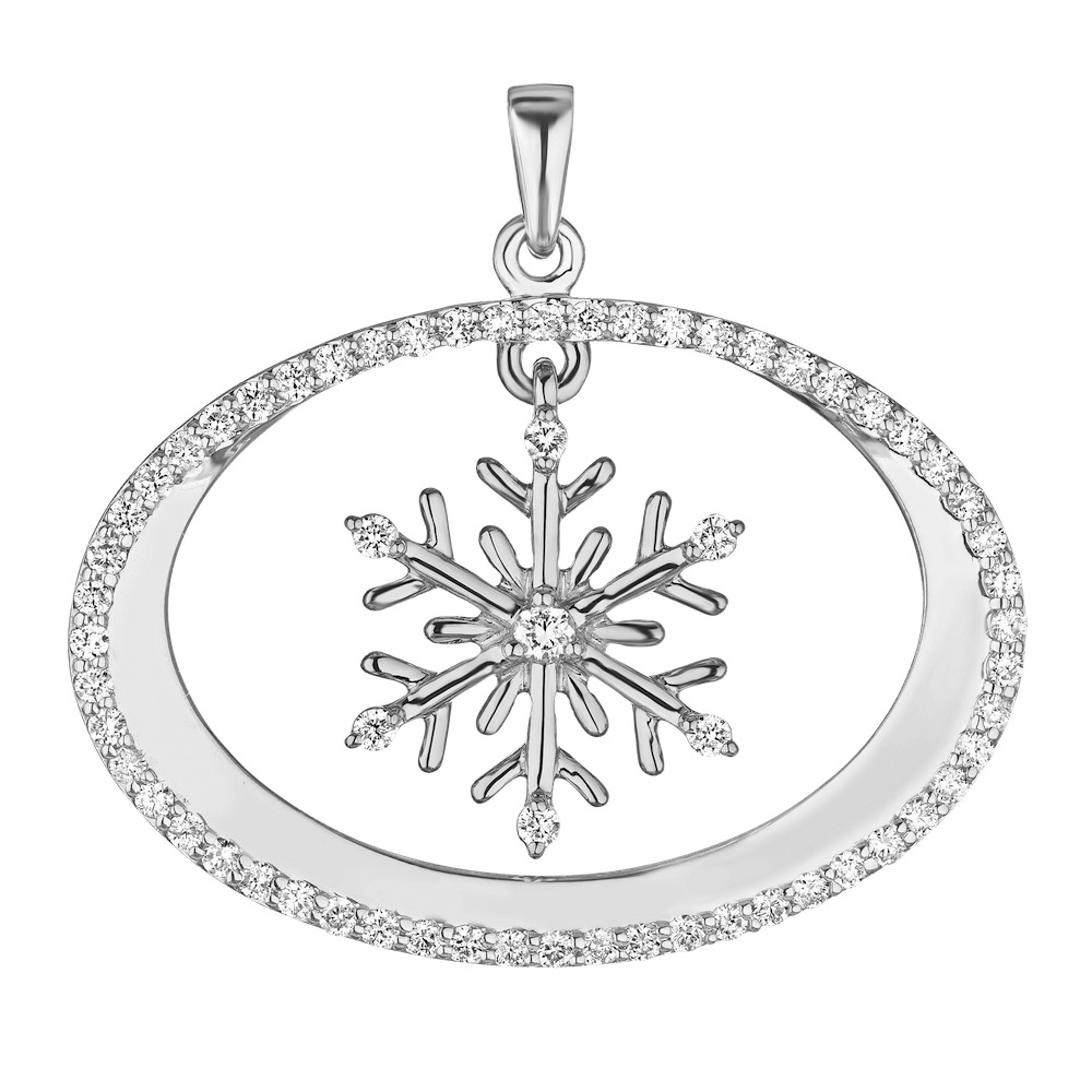 Diamond Frost&trade; 14k White Gold Elongated Oval Frame with Dangling Snowflake Pendant Diamond 0.40 Ctw