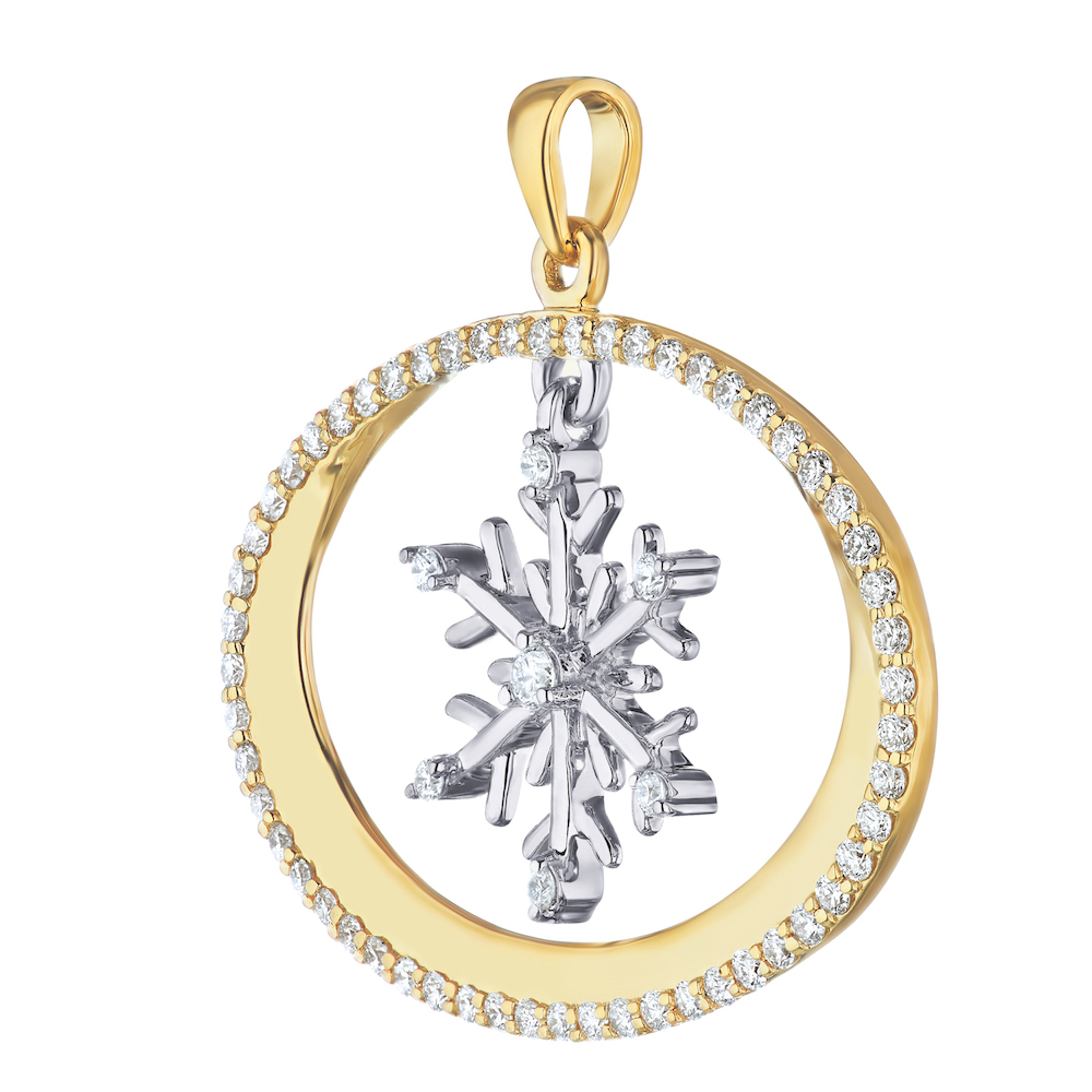 Diamond Frost&trade; 14k Two Tone Elongated Oval Frame with Dangling Snowflake Pendant Diamond 0.40 Ctw