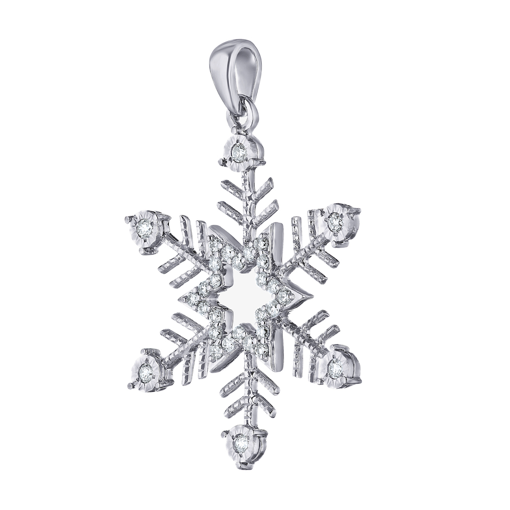 Diamond Frost&trade; 14k White Gold Ornated Diamond Snowflake with Star Center Pendant Diamond 0.15 Ctw