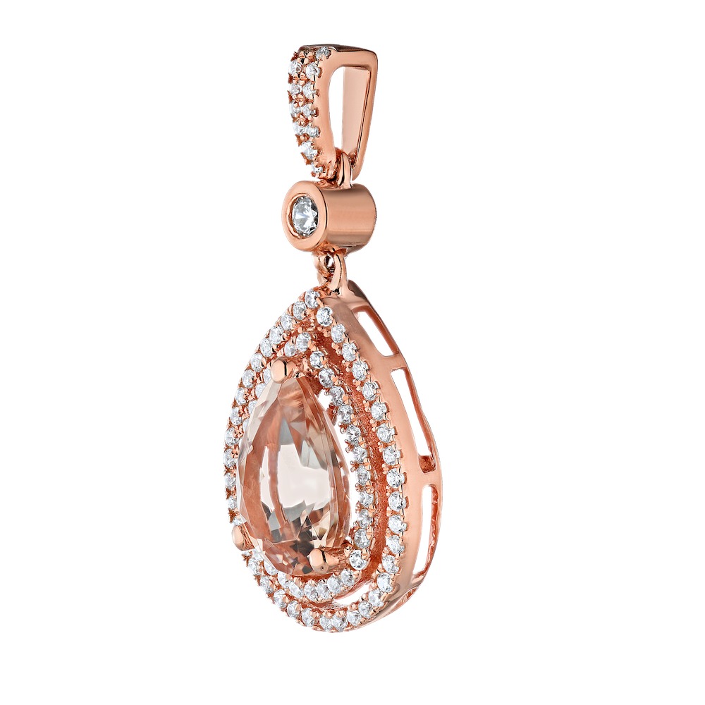Peach Blossom&trade; 14k Rose Gold Pear Shape Color with Double Halo Bezel Set Diamond on Bail Pendant Diamond 2.00 Ctw