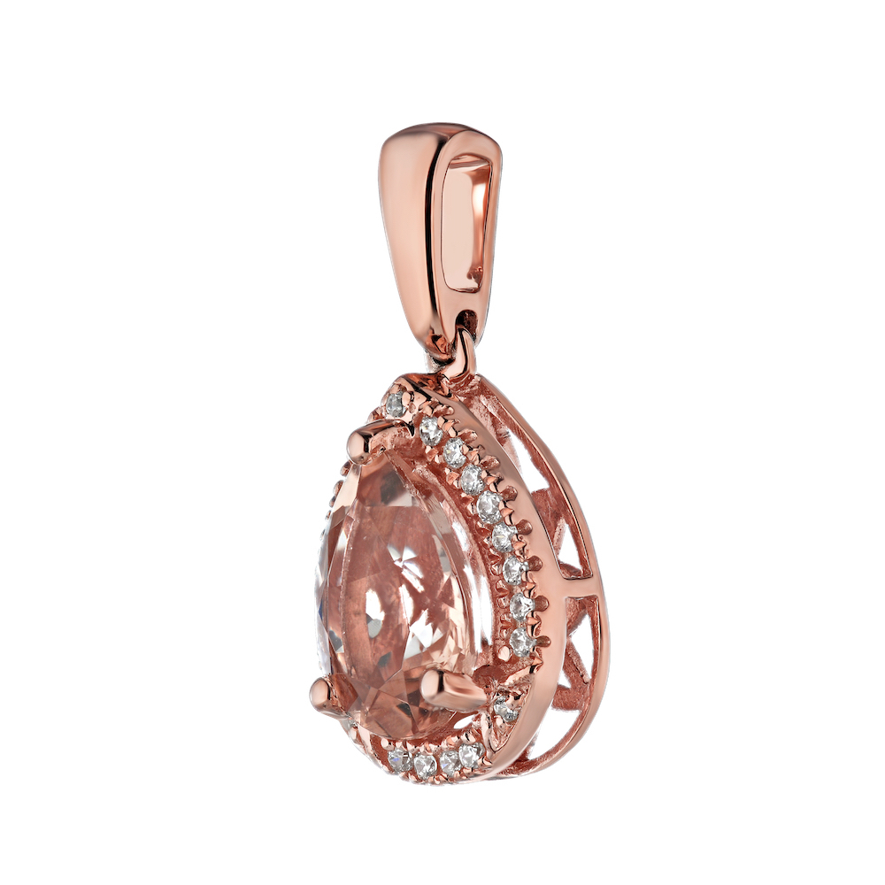 Peach Blossom&trade; 14k Rose Gold Pear Shape Color Stone with Halo Pendant Diamond 1.50 Ctw
