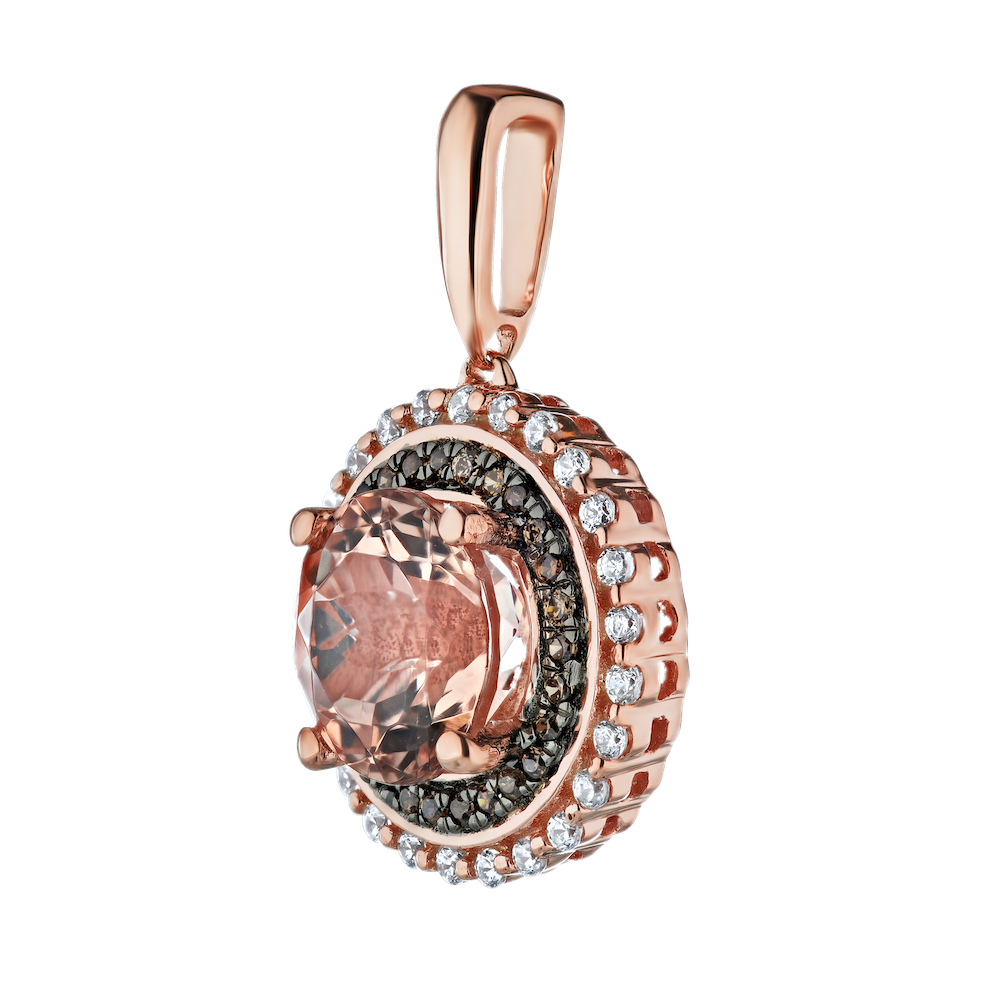 Peach Blossom&trade; 14k Rose Gold Round Center Brown & White Double Halo Pendant Diamond 2.25 Ctw