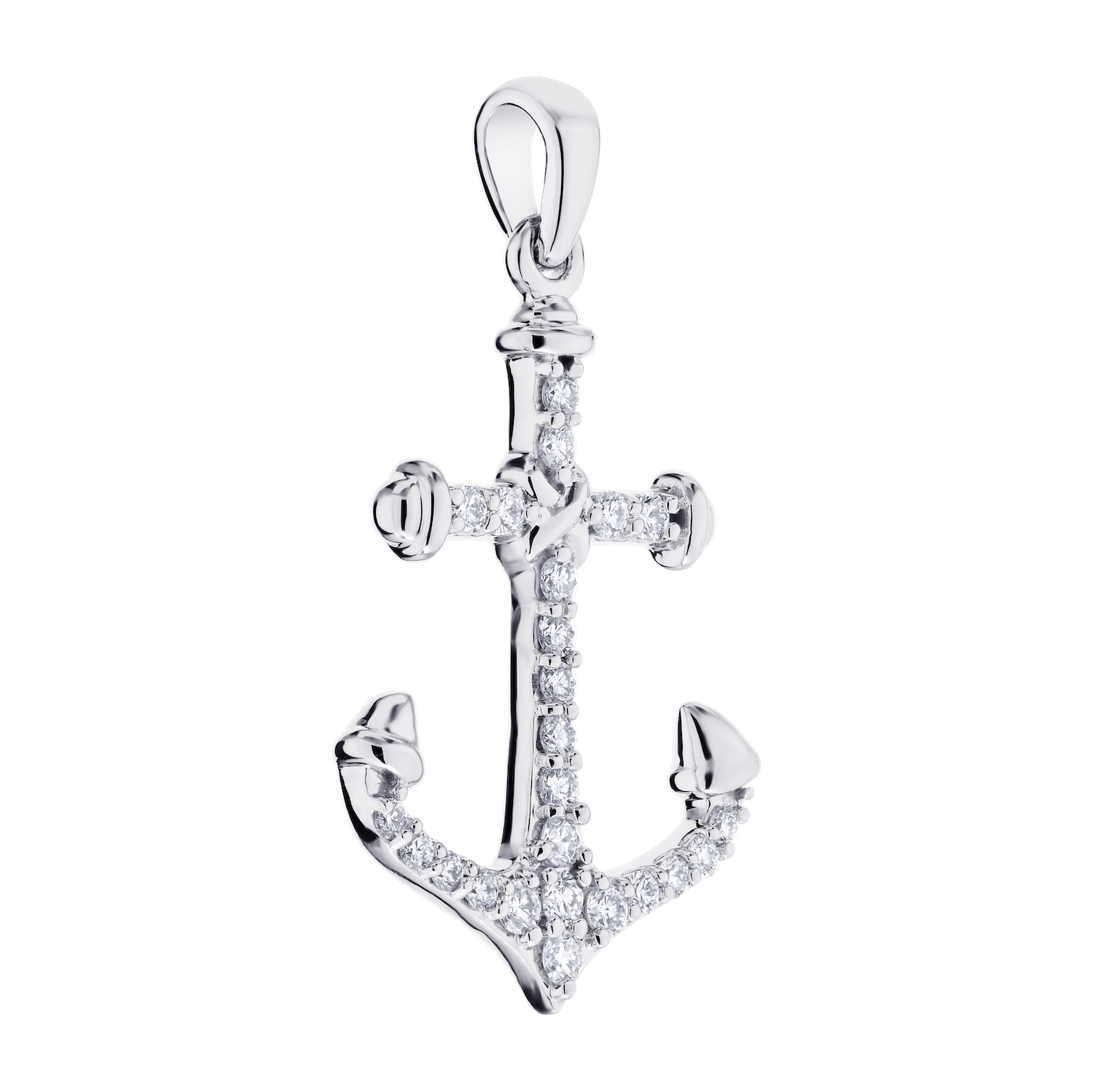 BluSea&trade; 14k White Gold Pendant Pave Set Anchor with Polished Tips X Center Diamond 0.25 Ctw