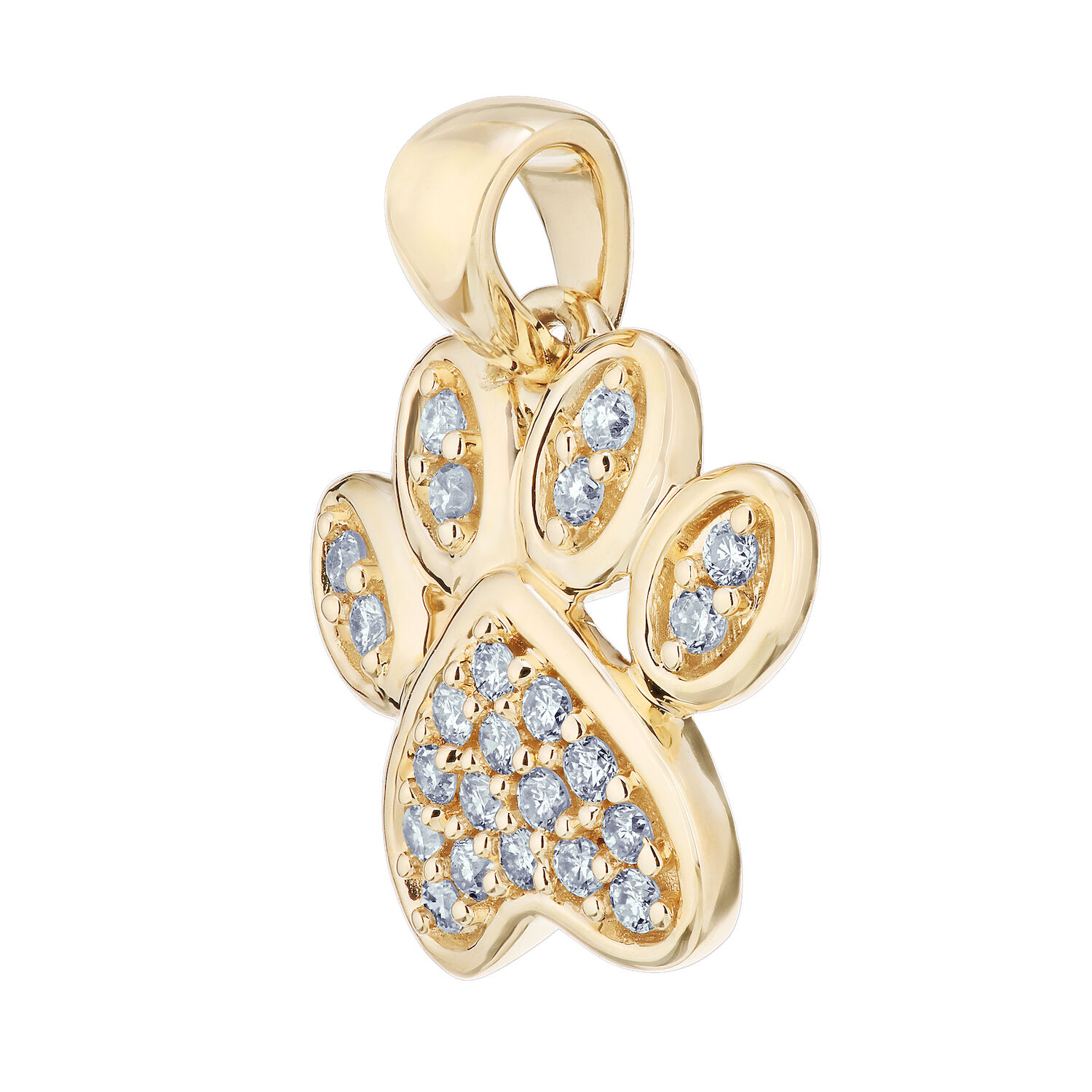 ZooLightful&trade; 14K Yellow Gold Pave Set Dogs Paw Pendant Diamond 0.15 Ctw