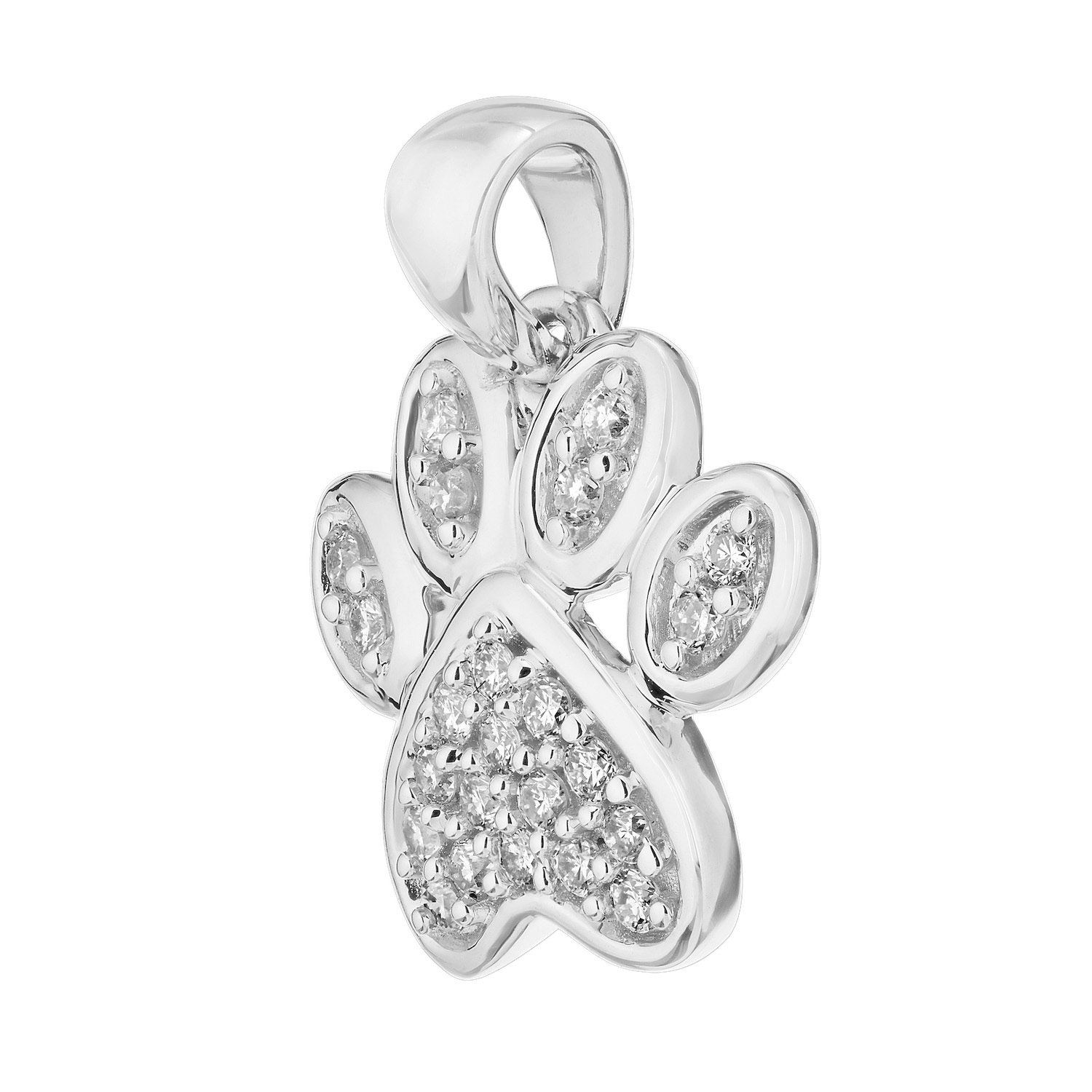ZooLightful&trade; 14K White Gold Pave Set Dogs Paw Pendant Diamond 0.15 Ctw