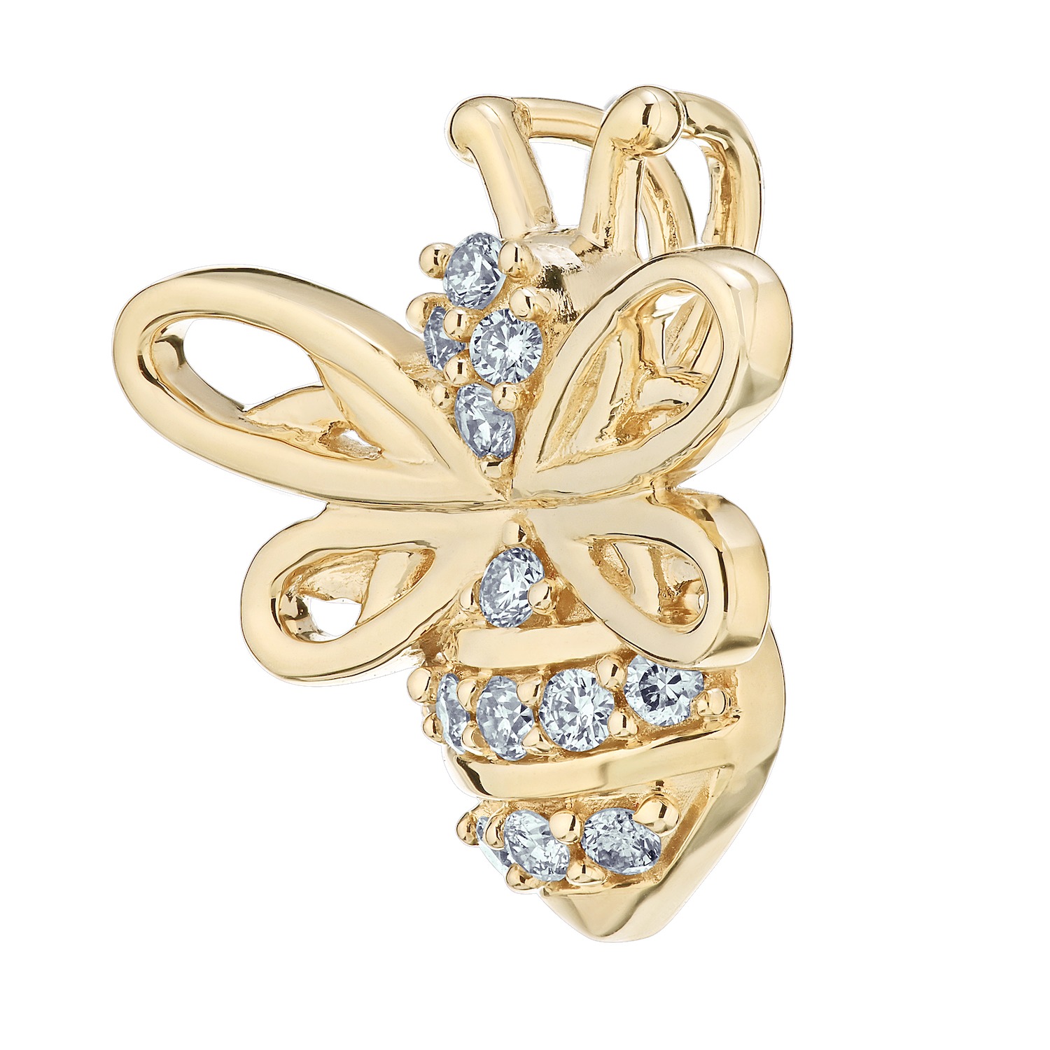 ZooLightful&trade; 10K Yellow Gold Bee with Open Wings Striped Pave Body Pendant Diamond 0.10 Ctw