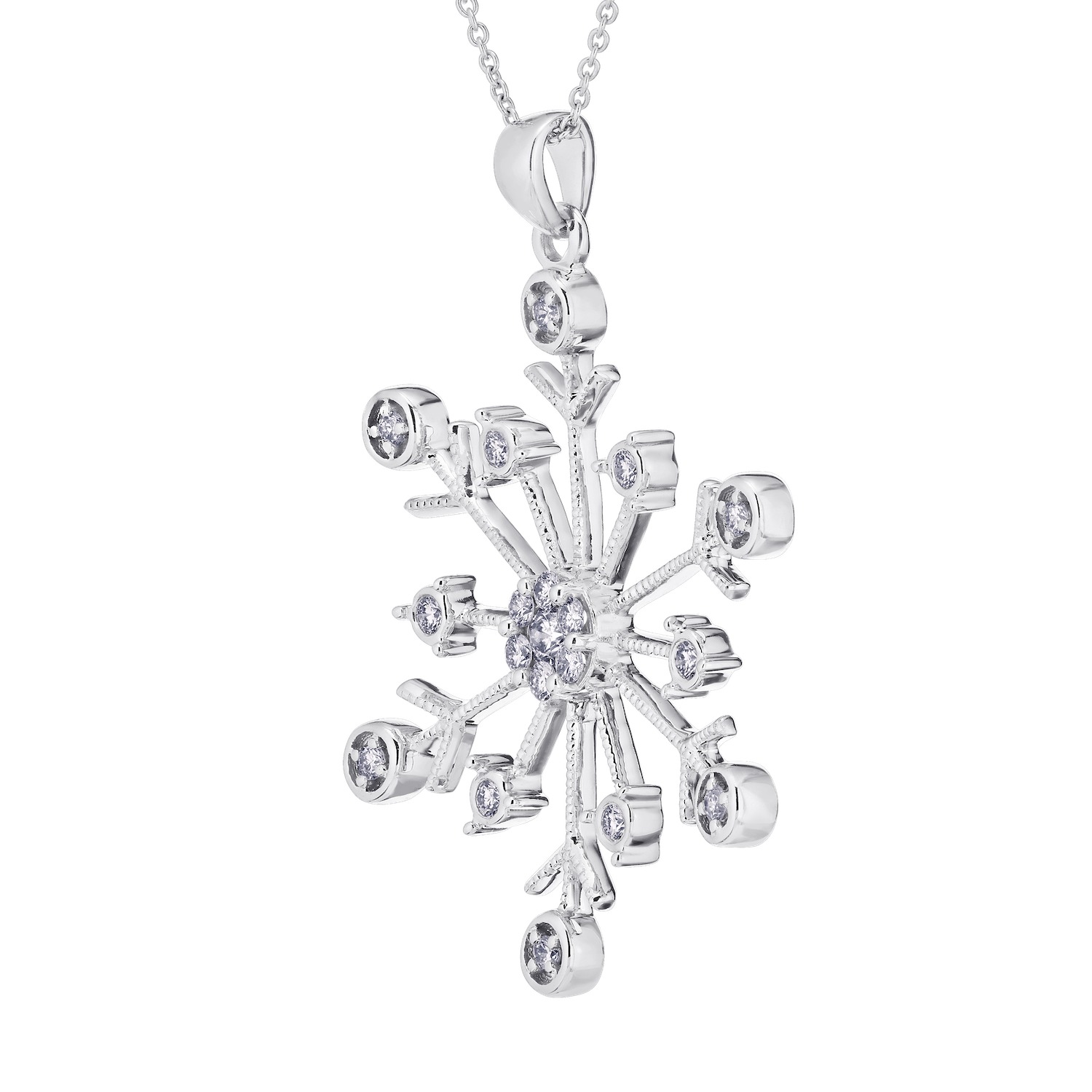 Diamond Frost&trade; 14k White Gold Asymmetrical Snowflake Diamond Set Pendant Diamond 0.25 Ctw