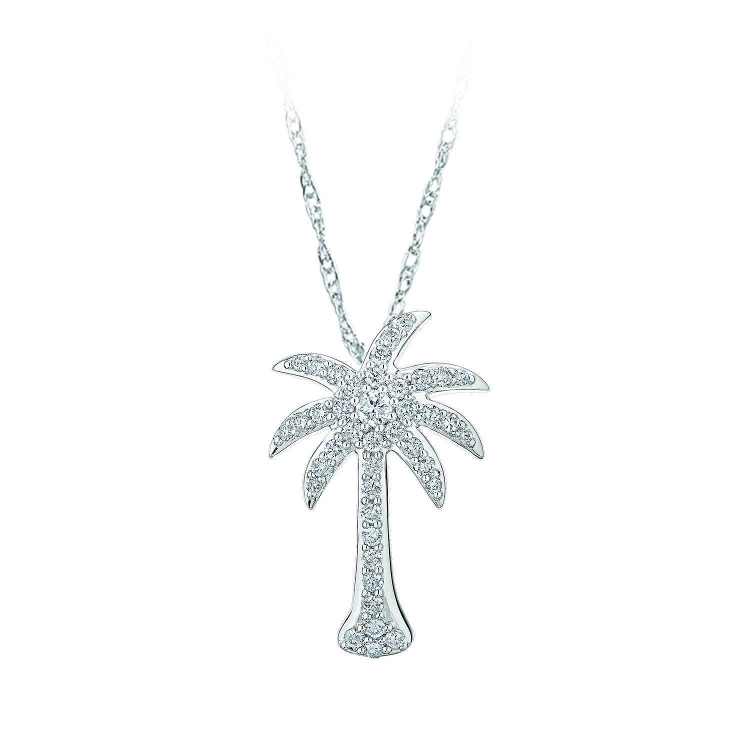 OCEANITY &trade; 14k White Gold Pendant Palm Tree Pendant Hidden Bail Diamond 3.00 Ctw