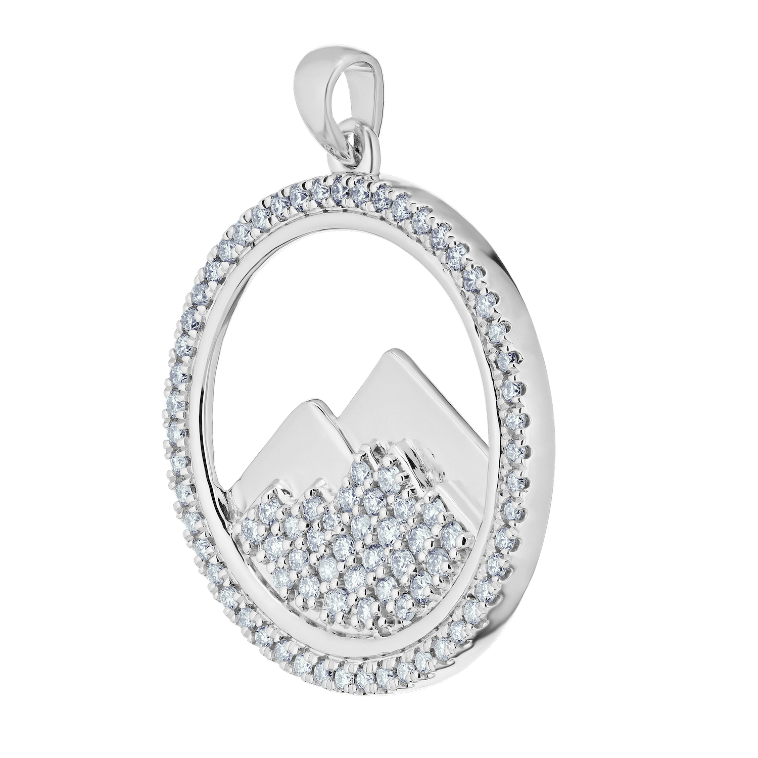 Diamond Peak&trade; 14K White Gold Pendant Round Diamond Set Frame with Pave & Polished Mountains Diamond 0.50 Ctw