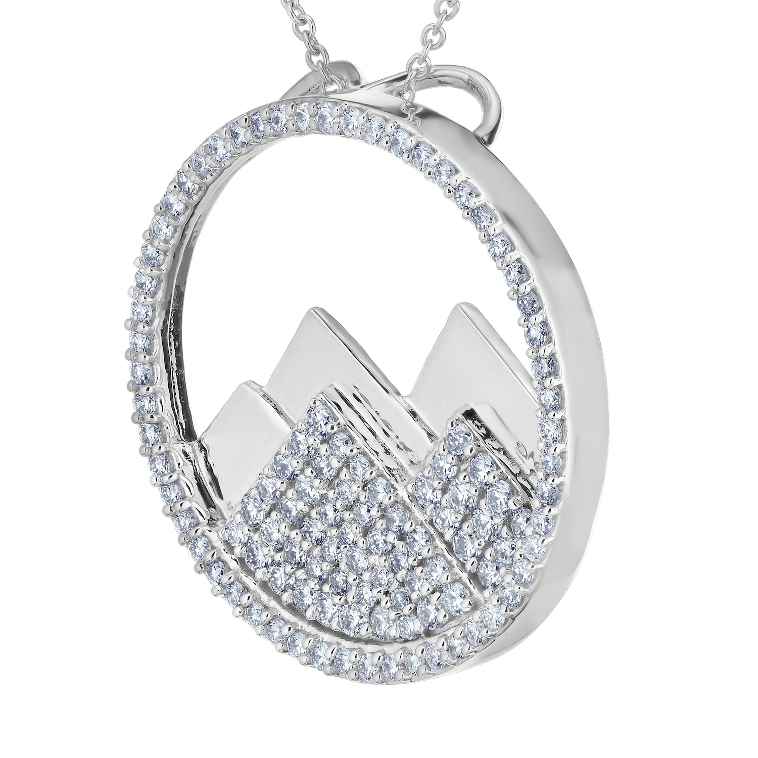 Diamond Peak&trade; 14K White Gold Pendant Round Diamond Set Frame with Pave & Polished Mountains Diamond 0.50 Ctw