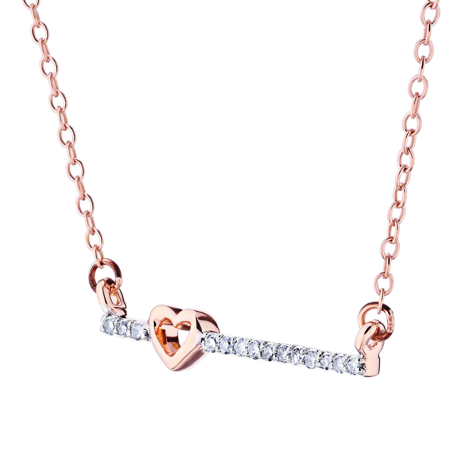 10K Rose Gold Pendant Pave Set Bar with Cutout Heart Diamond 0.05 Ctw