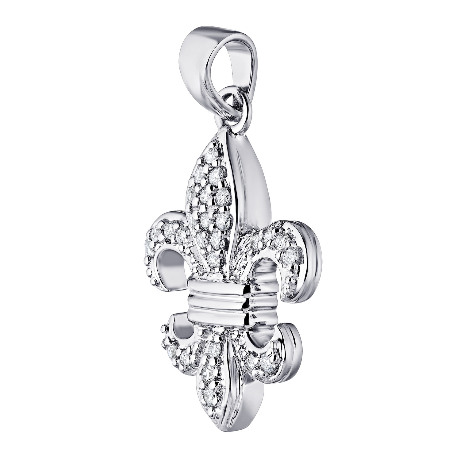 Lis Royale&trade; 10K White Gold Pave Set Fleur-Di-Lis with 3 Polished Bars Pendant 0.75 Ctw Diamond