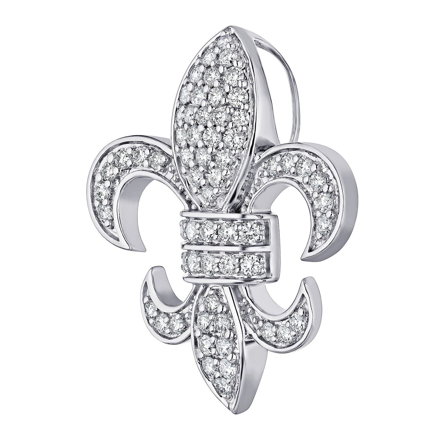 Lis Royale&trade; 14K White Gold Pave Set Fleur-Di-Lis Hidden Bail Pendant 0.75 Ctw Diamond
