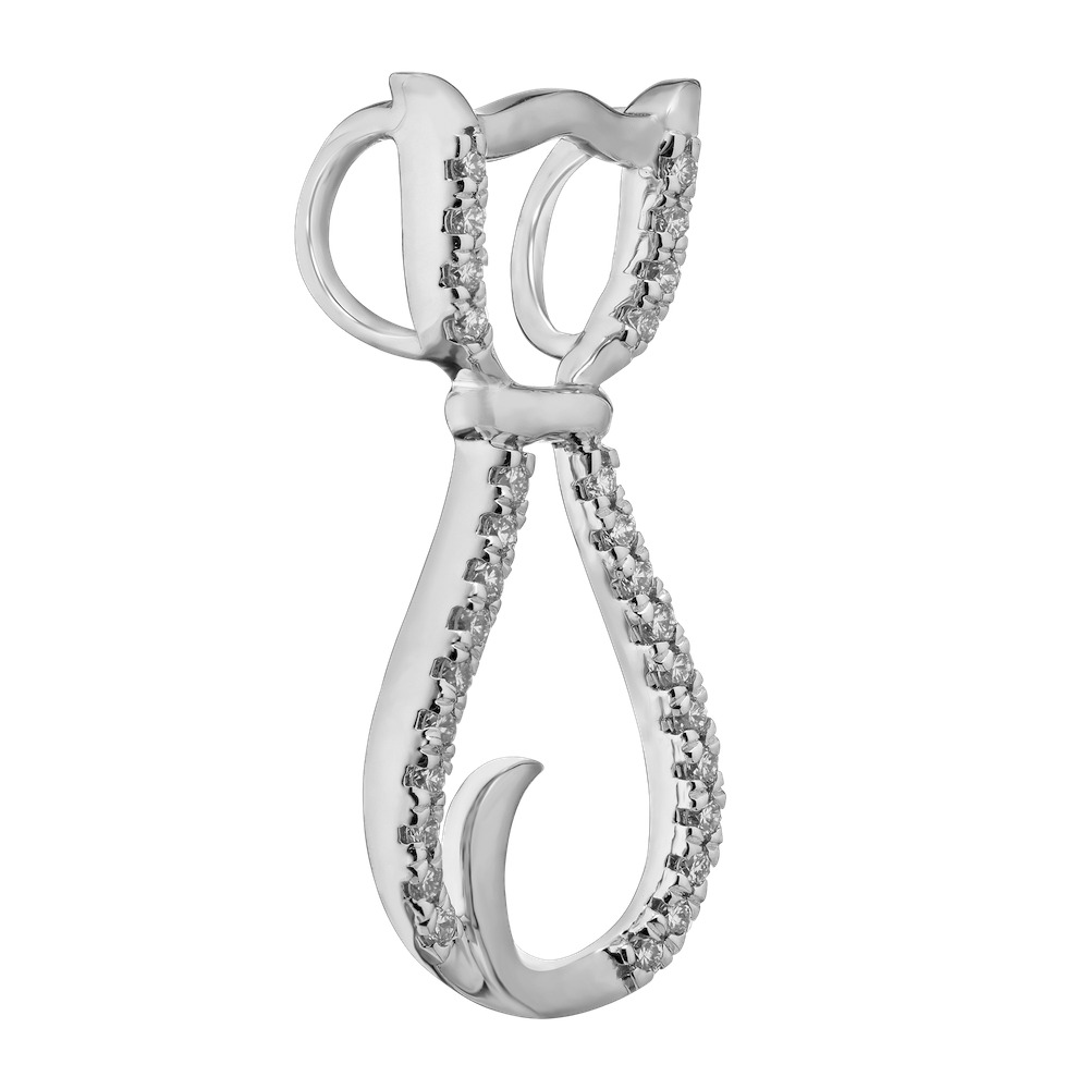 ZooLightful&trade; 14K White Gold Cutout Cat with Collar Pave Set Pendant Diamond 0.20 Ctw