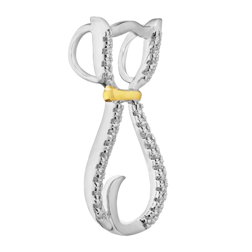 ZooLightful&trade; 14K Two Tone Cutout Cat with Collar Pave Set Pendant Diamond 0.20 Ctw
