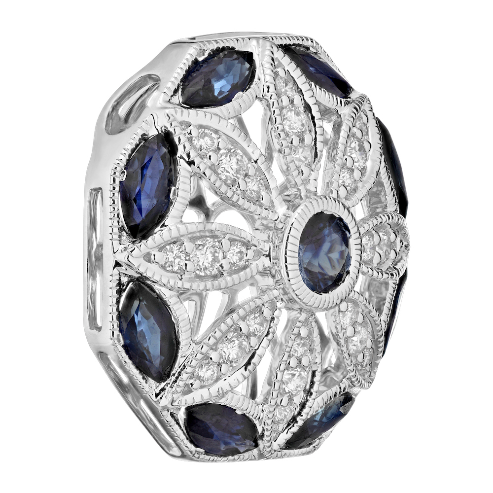 Vintage Treasures&trade; 14k White Gold Octagonal Art Deco Style with Hidden Bail Pendant Diamond & Blue Sapphire 2.09 Ctw