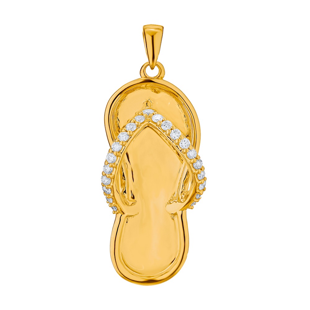 OCEANITY &trade; 14k Yellow Gold Pendant Flip Flop with Pave Y Strap Diamond 0.10 Ctw