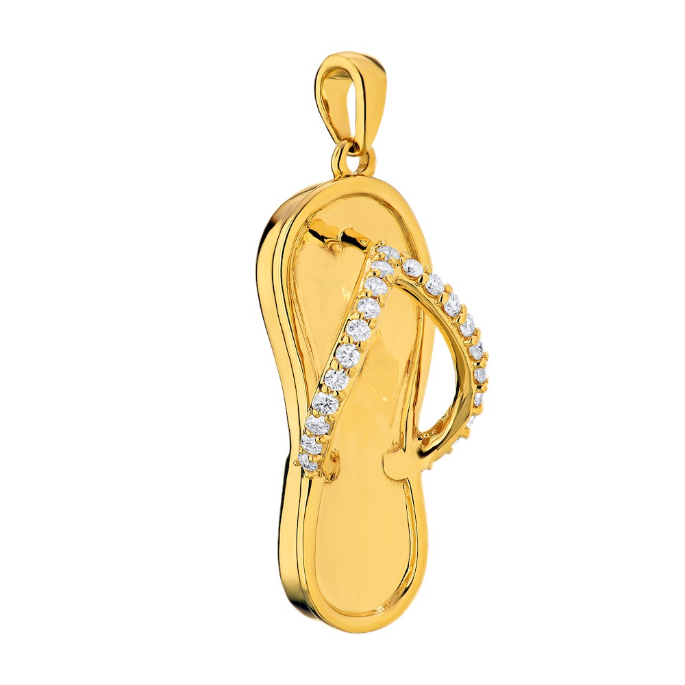 OCEANITY &trade; 14k Yellow Gold Pendant Flip Flop with Pave Y Strap Diamond 0.10 Ctw