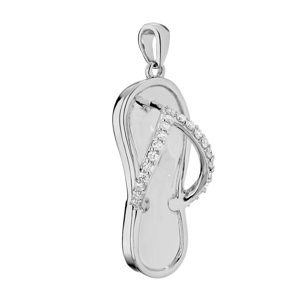 OCEANITY &trade; 14k White Gold Pendant Flip Flop with Pave Y Strap Diamond 0.20 Ctw