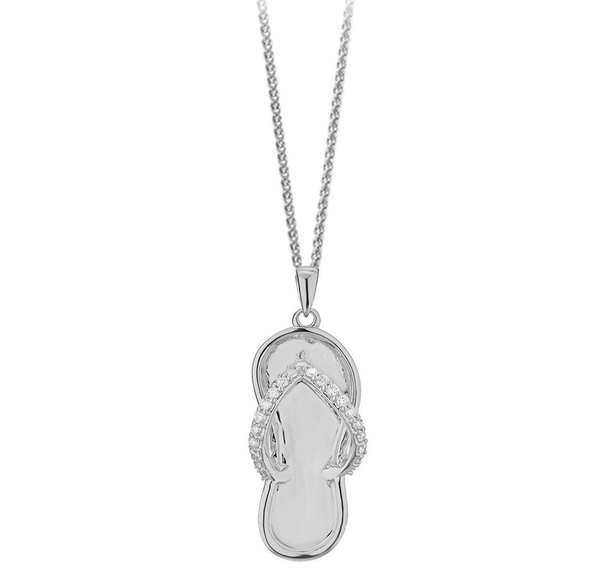 OCEANITY &trade; 14k White Gold Pendant Flip Flop with Pave Y Strap Diamond 0.20 Ctw