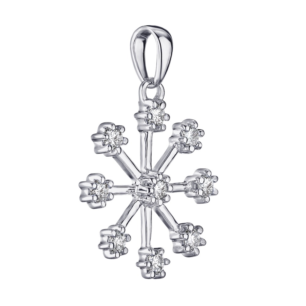Diamond Frost&trade; 14k White Gold Simple Diamond Set Snowflake Flower Shaped Ends Pendant Diamond 0.25 Ctw