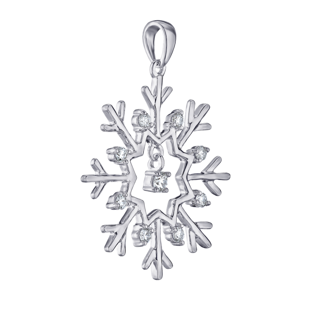 Diamond Frost&trade; 14k White Gold Diamond Set Snowflake with Dangling Diamond Center Pendant Diamond 0.25 Ctw