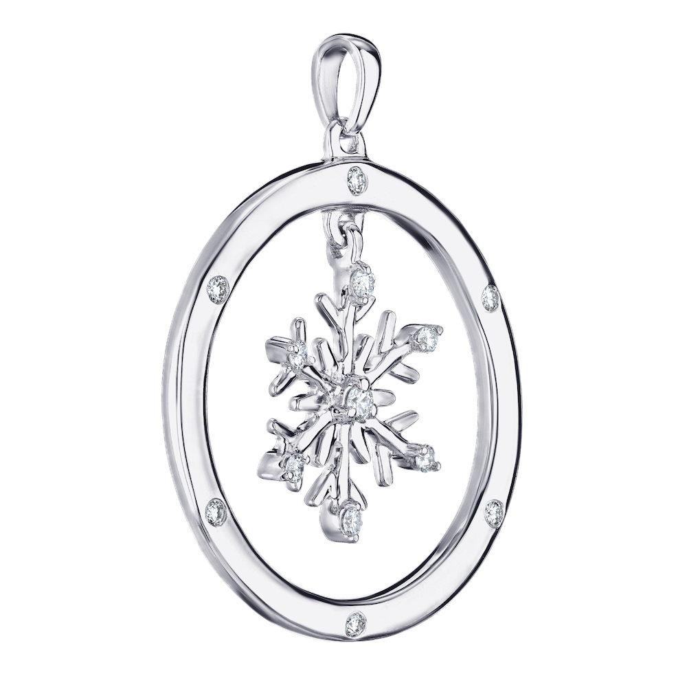 Diamond Frost&trade; 14k White Gold Dangling Snowflake Flush Set Round Frame Pendant Diamond 0.15 Ctw
