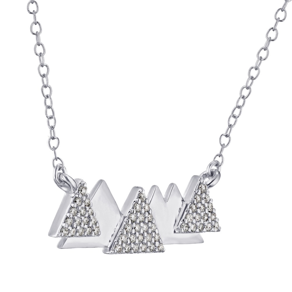 Diamond Peak&trade; 14K White Gold Necklace Polished and Pave Bar Mountain Range Diamond 0.25 Ctw