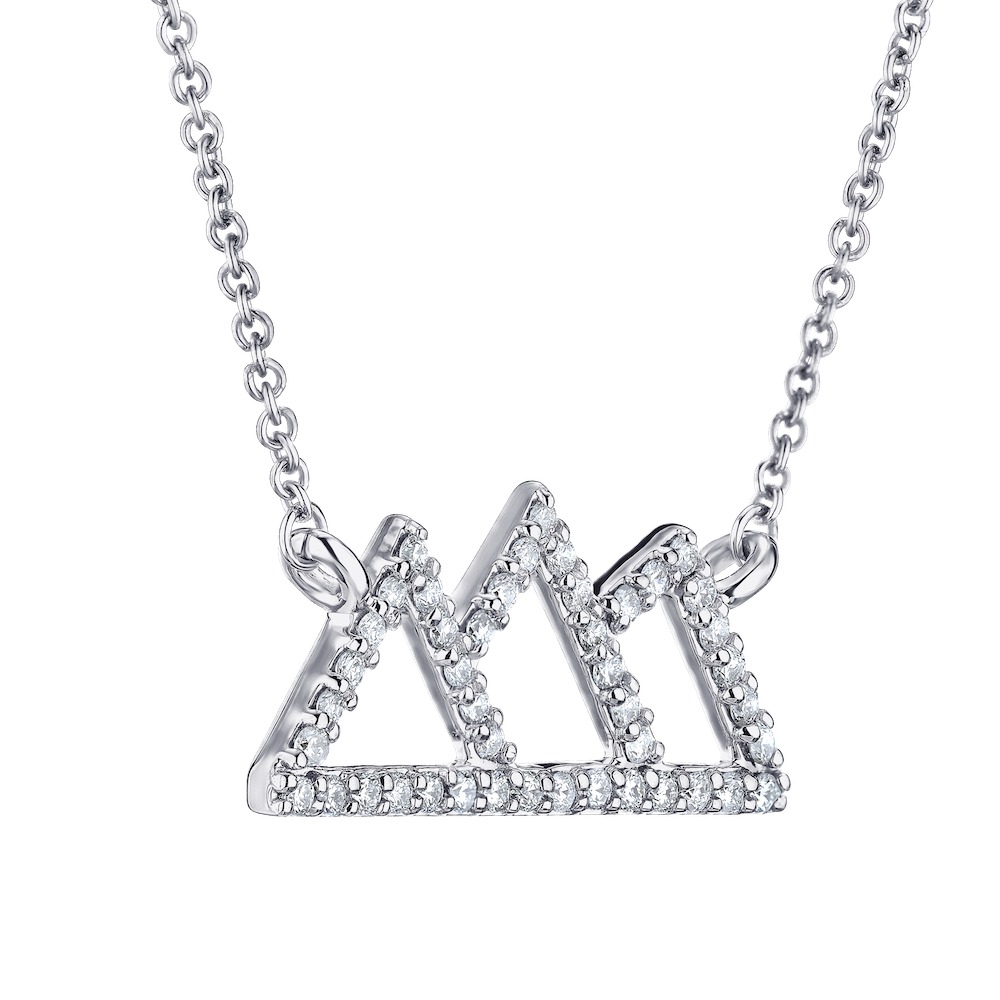 Diamond Peak&trade; 14K White Gold Necklace 3 Peak Pave Set Cutout Mountains Diamond 0.25 Ctw