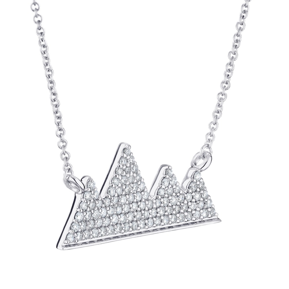 Diamond Peak&trade; 14K White Gold Necklace Pave & Polished Bar Mountain Range Diamond 0.50 Ctw
