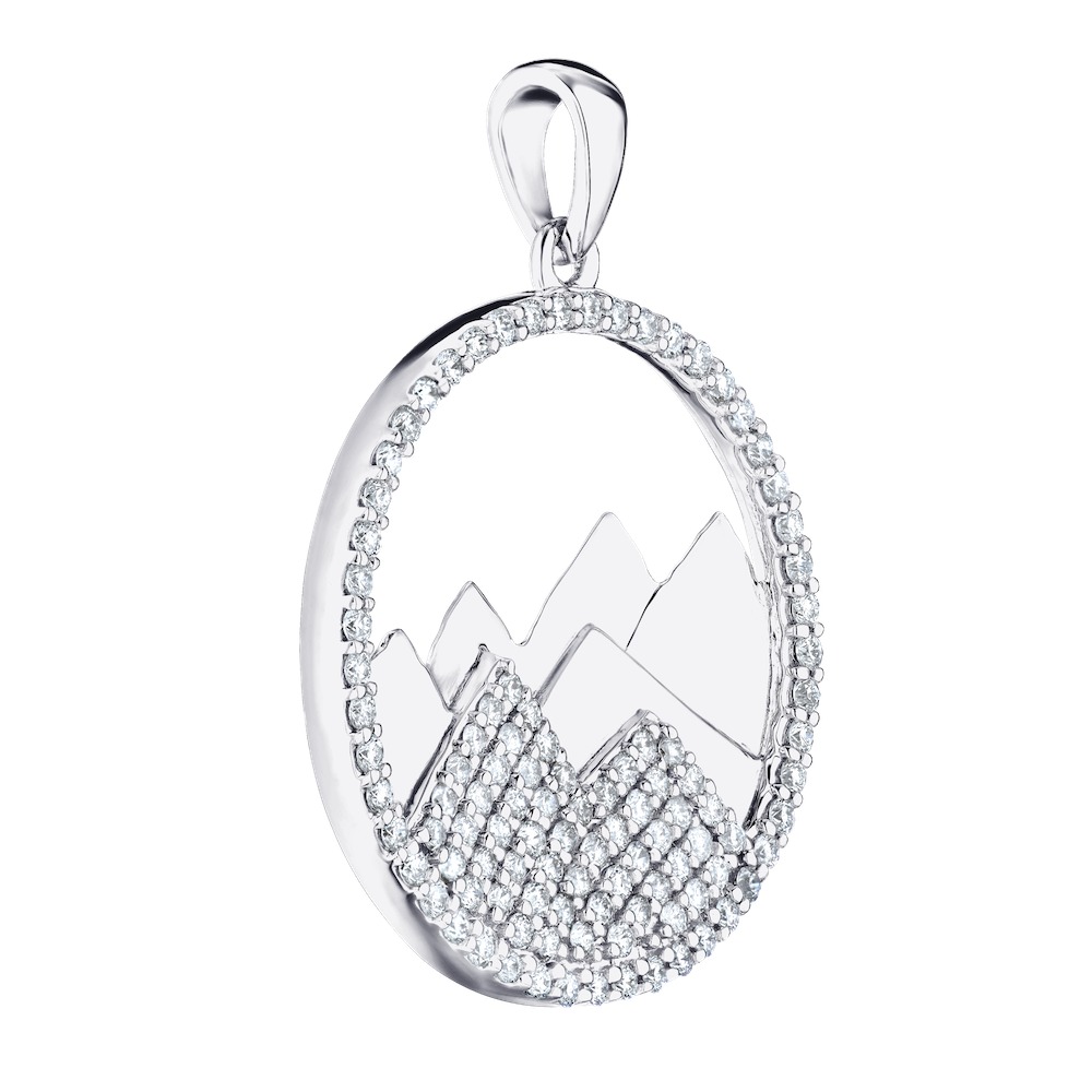 Diamond Peak&trade; 14K White Gold Pendant Round Diamond Set Frame with Pave & Polished Mountains Diamond 0.50 Ctw