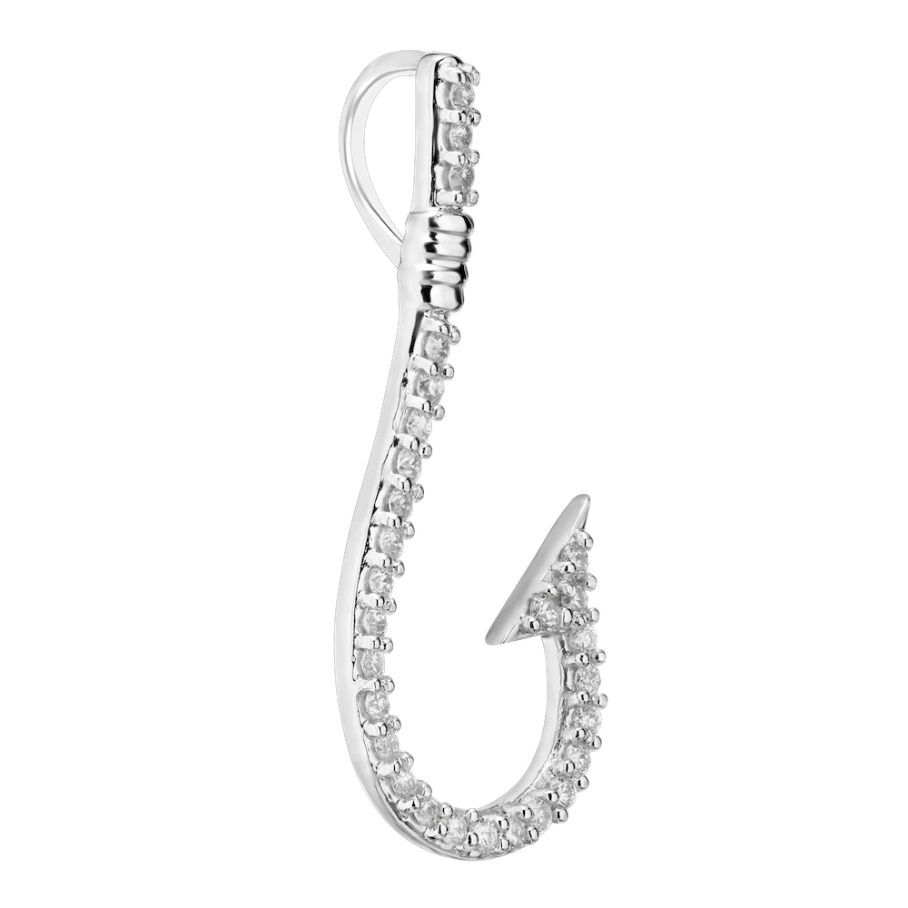 BluSea&trade; 14k White Gold Pendant Pave Set Fish Hook Hidden Bail Diamond 0.15 Ctw