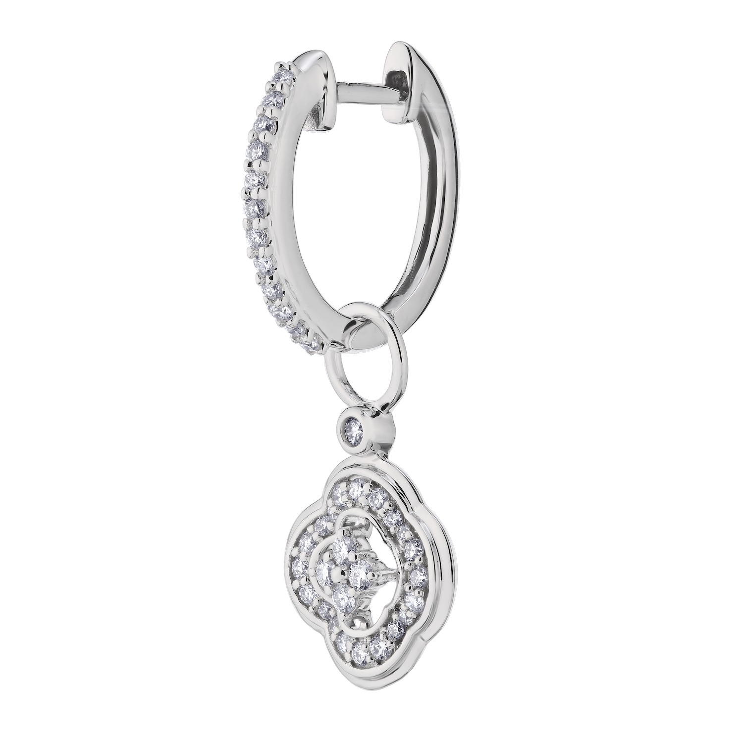 Earrings: 14KW 1/2 Ctw Hoop W/Clover Shapedcharm Drop 74 Rd