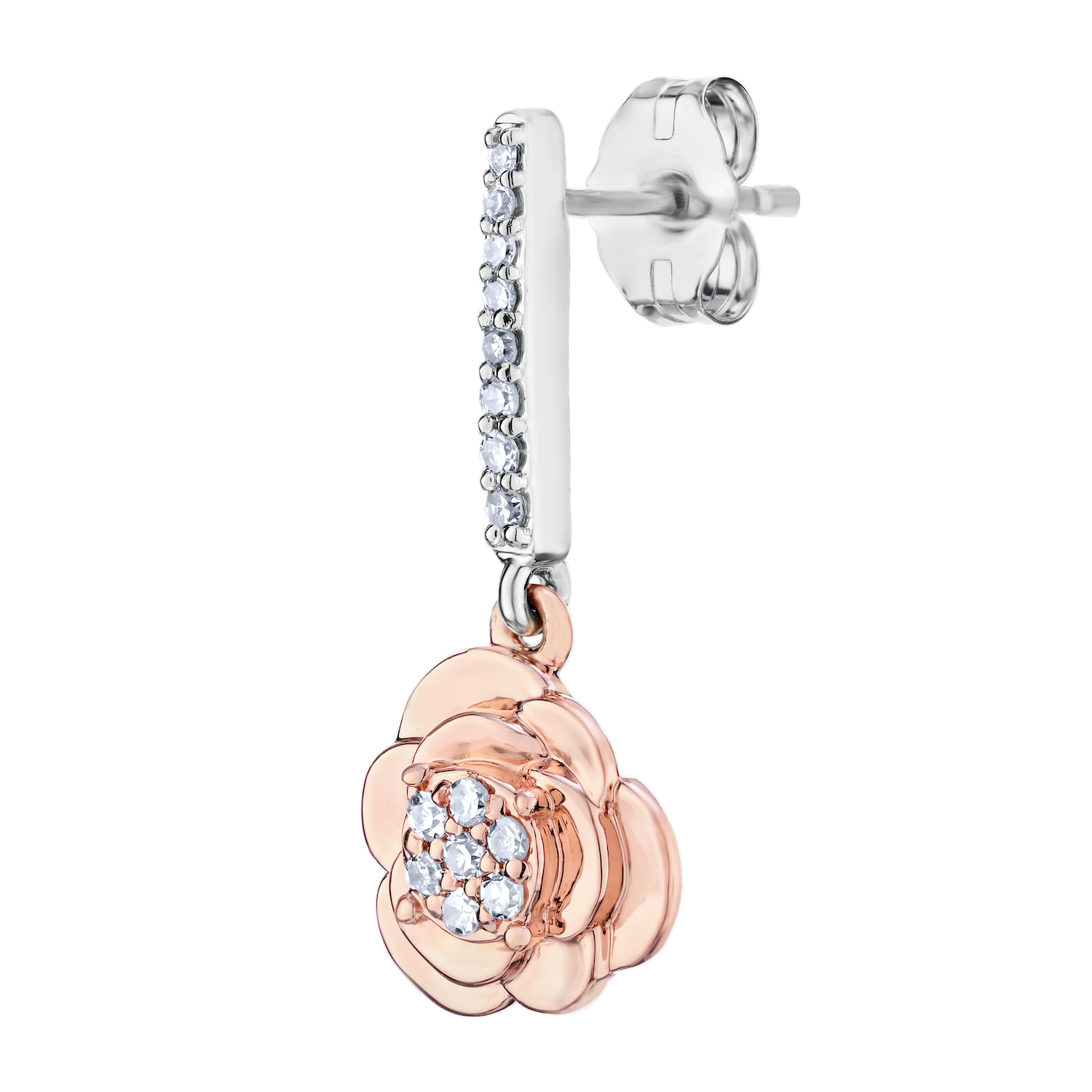 Earring: 10TT Drop Flower With Pave Center 30 Rd. 1/5 Ctw