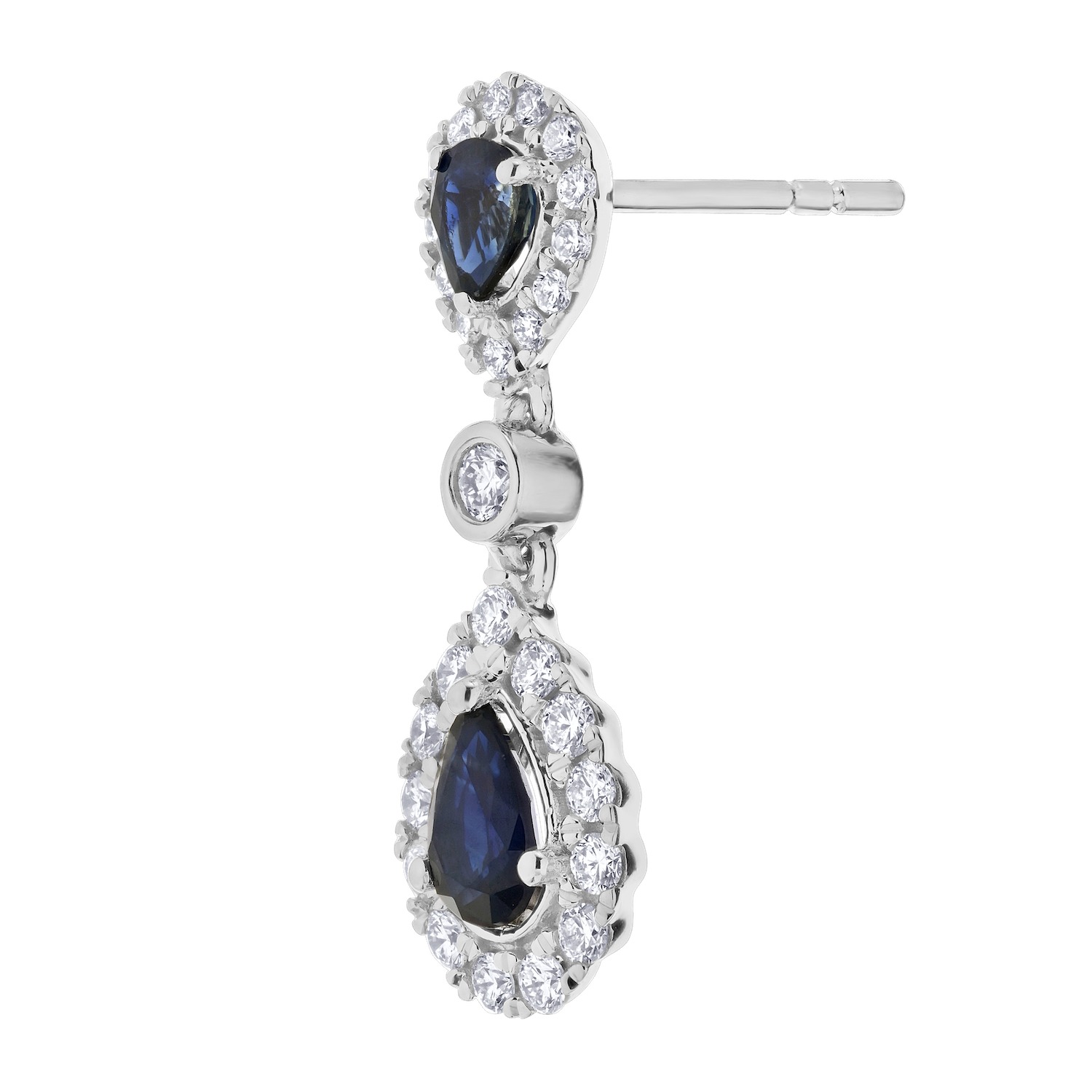 Majestic Gems&trade; 14K White Gold Double Pear Shape Halo Drop 3.14 Ctw