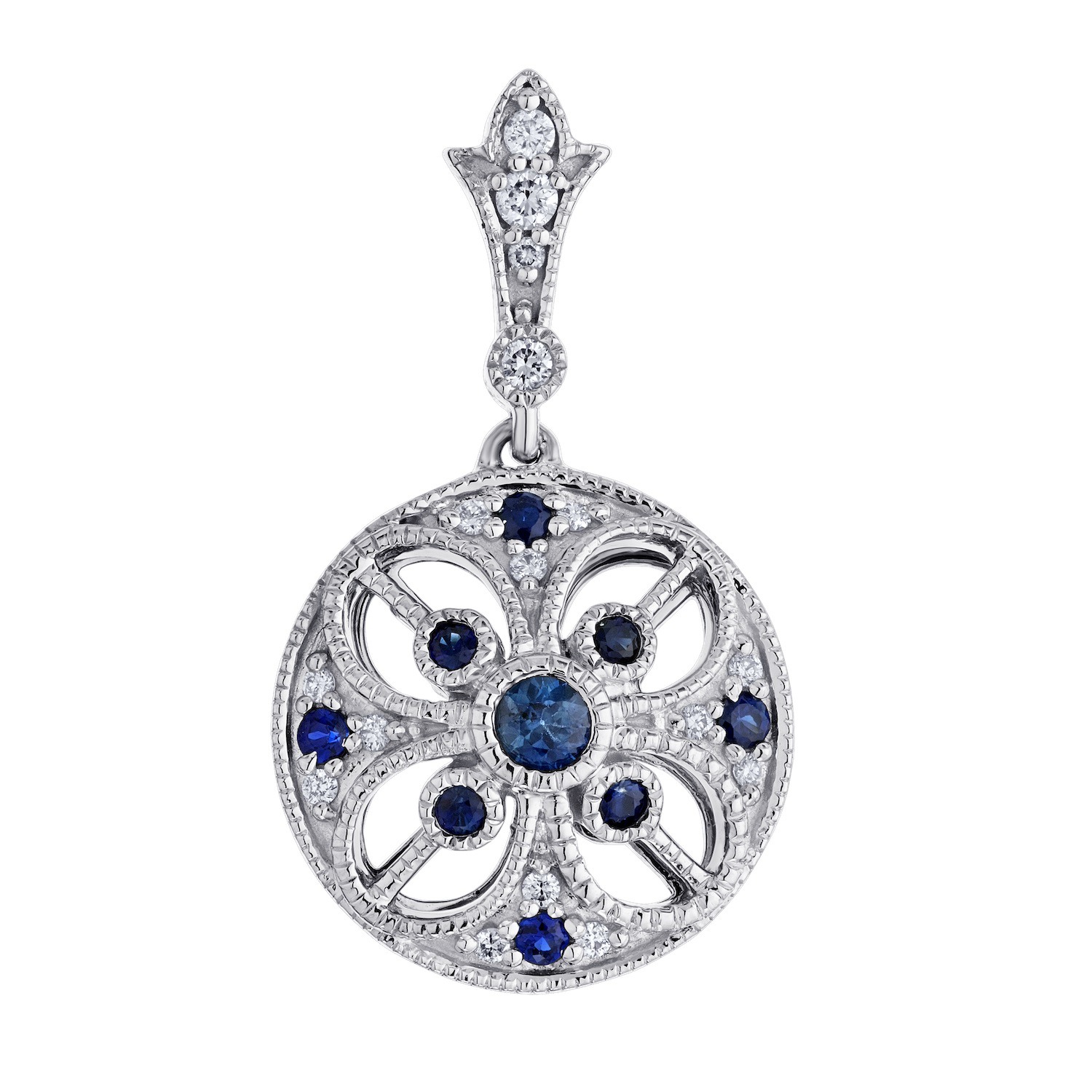 Vintage Treasures&trade; 14k White Gold 14KW Sapphire & Diamond Art Deco Style Earrings Earrings Diamond & Blue Sapphire 0.56 Ctw