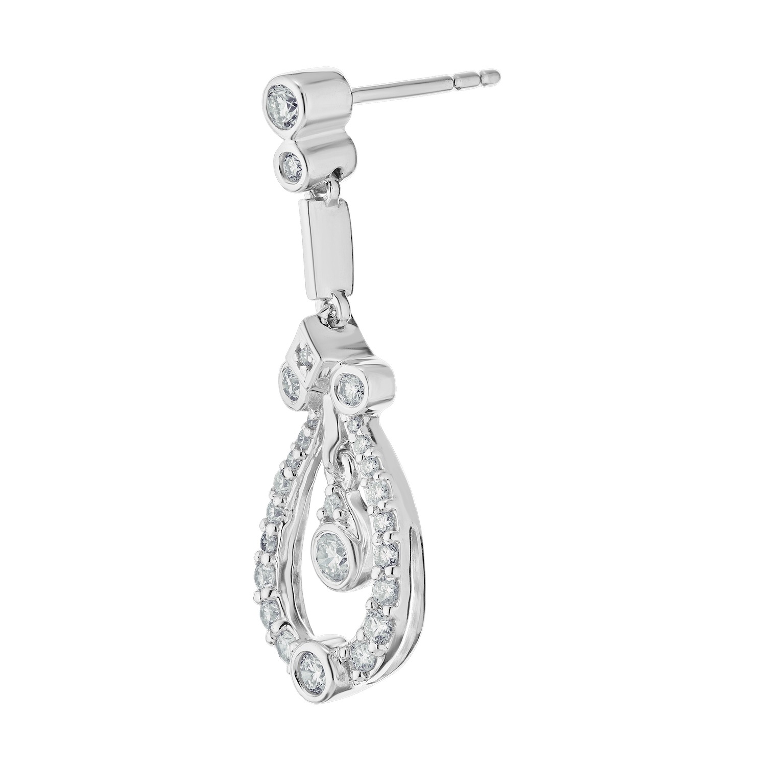 Vintage Treasures&trade; 14k White Gold Open Tear-Drop Shaped Moving Diamond Drop Center Earrings Diamond 0.75 Ctw