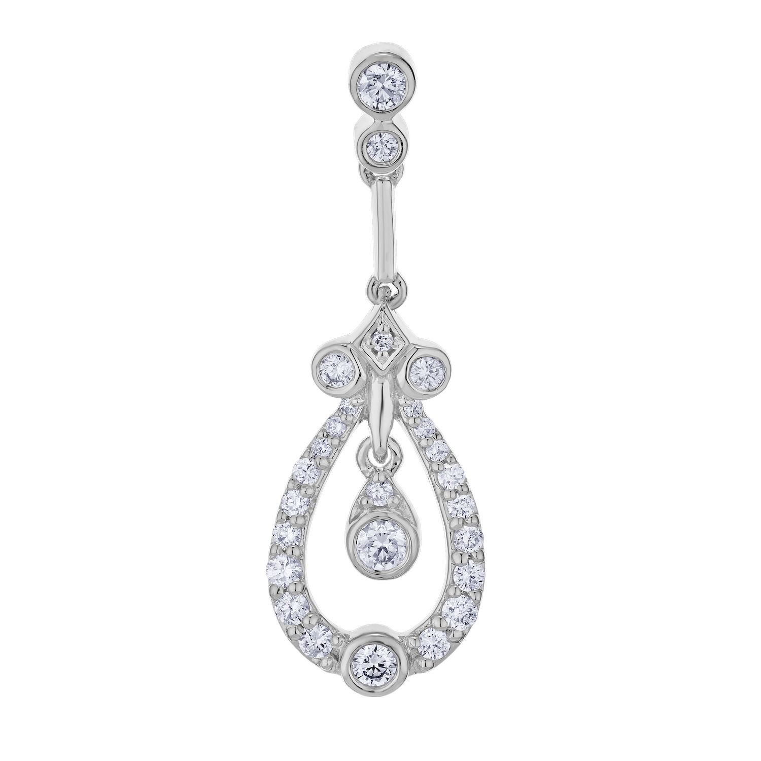 Vintage Treasures&trade; 14k White Gold Open Tear-Drop Shaped Moving Diamond Drop Center Earrings Diamond 0.75 Ctw