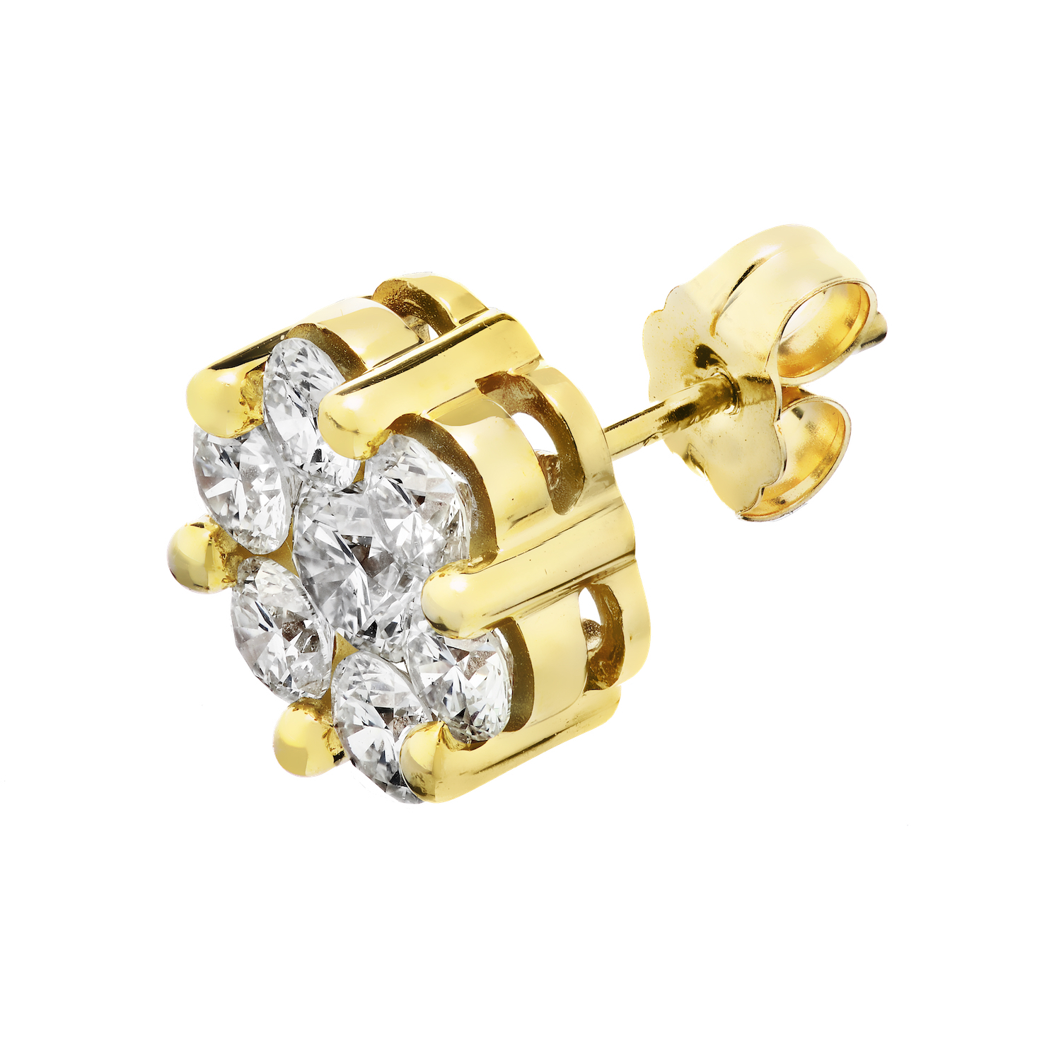 Diamond Bouquet&trade; 14K Yellow Gold Diamond 7 Stone Cluster Studs Screw Backs Earrings 2.50 Ctw