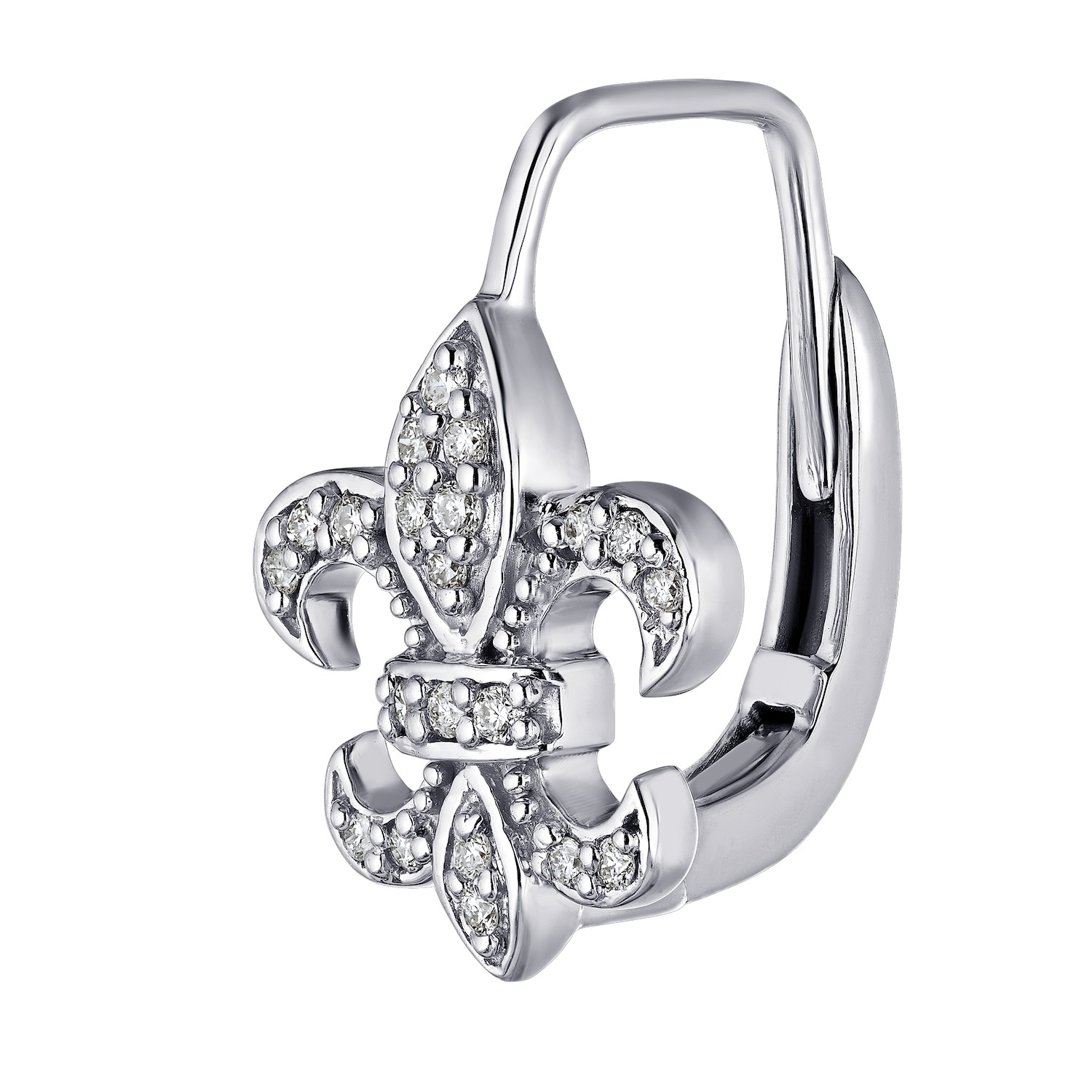 Lis Royale&trade; 14K White Gold Pave Set Fleur-De-Lis Lever Backs Earrings 0.20 Ctw Diamond