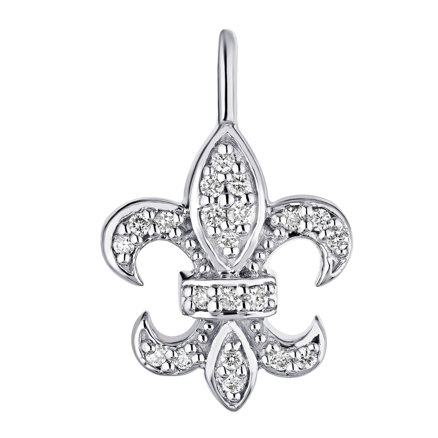 Lis Royale&trade; 14K White Gold Pave Set Fleur-De-Lis Lever Backs Earrings 0.20 Ctw Diamond