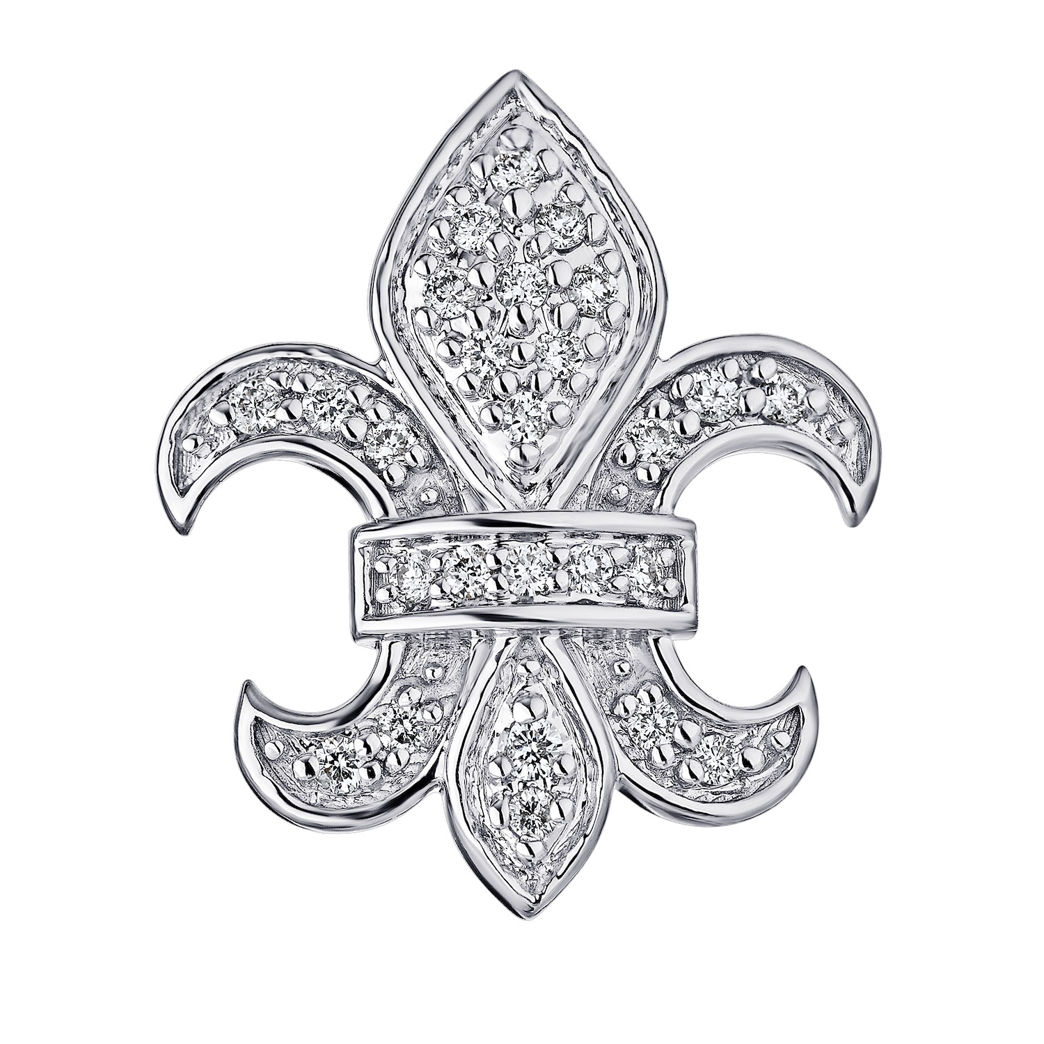 Lis Royale&trade; 14K White Gold Pave Set Fleur-De-Lis Studs Earrings 0.25 Ctw Diamond