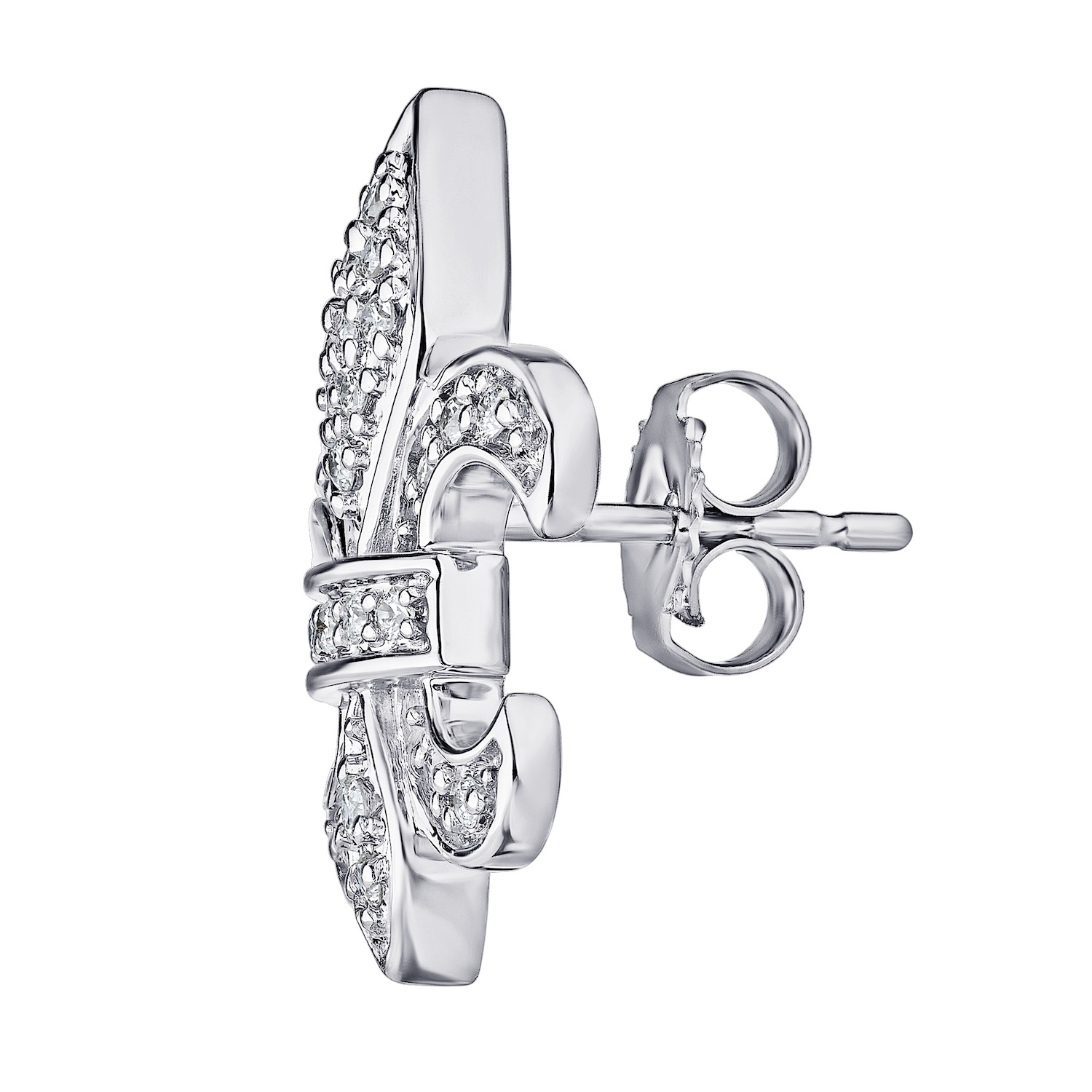 Lis Royale&trade; 14K White Gold Pave Set Fleur-De-Lis Studs Earrings 0.25 Ctw Diamond