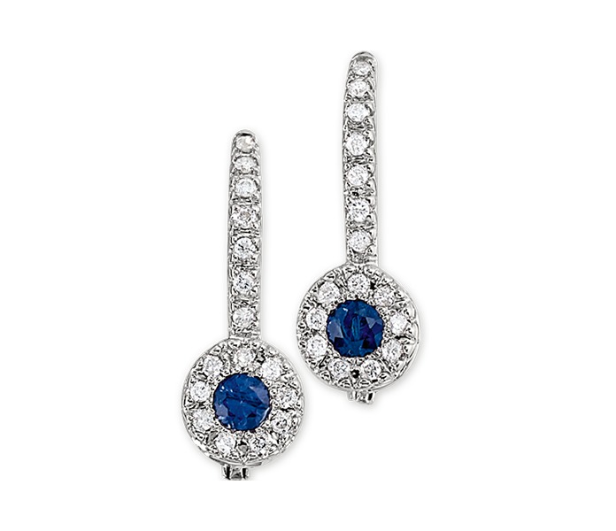 Majestic Gems&trade; 14k White Gold Round Color Center Stone with Halo Drops Blue Sapphire & Diamond 0.40 Ctw